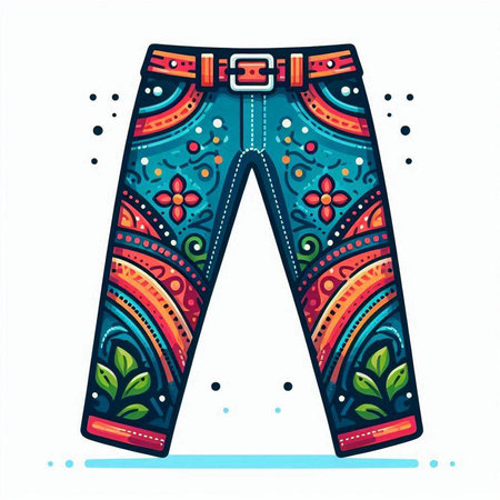 Colorful pants with ethnic ornaments. Hand drawn vector illustration.のイラスト素材