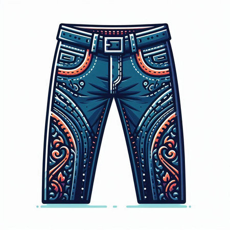 Jeans with ornate pattern. Vector illustration in retro style.のイラスト素材