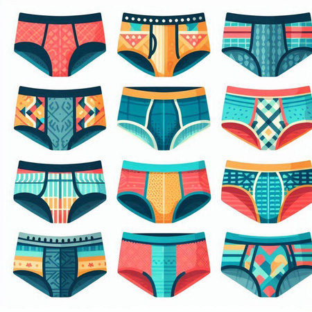 Set of men's underwear with different patterns. Vector illustration in cartoon style.のイラスト素材