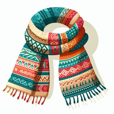 Vector illustration of a colorful scarf with ethnic ornaments isolated on white backgroundのイラスト素材
