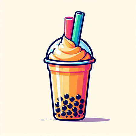 Vector illustration of ice cream in a plastic cup with a straw.のイラスト素材