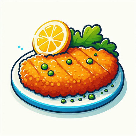 Fried fish fillet with lemon and parsley. Vector illustration.のイラスト素材