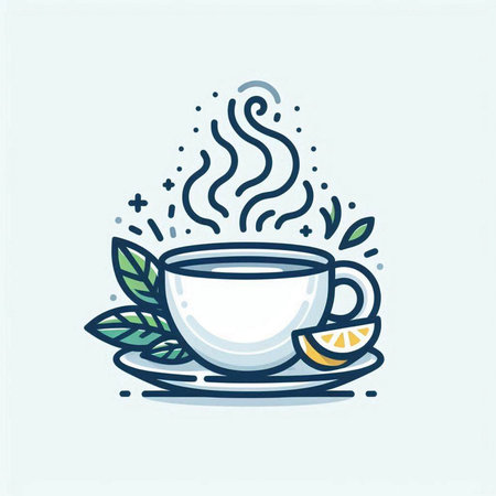 Cup of tea with lemon and mint leaves. Vector illustration.のイラスト素材