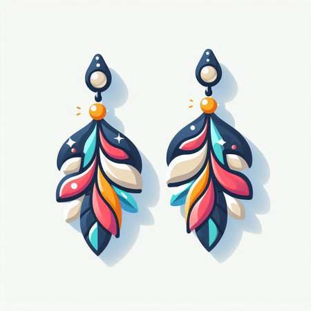 Colorful earrings with feathers. Vector illustration isolated on white background.のイラスト素材