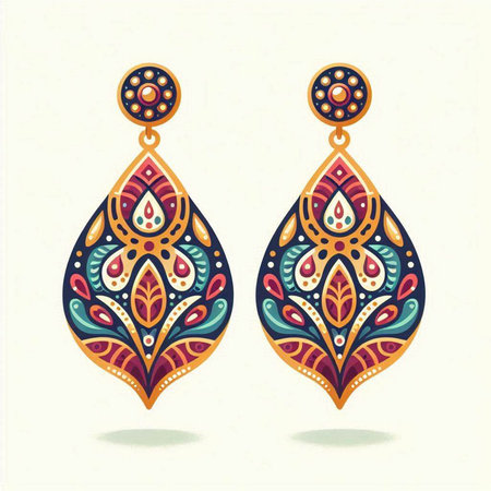 Jewelry earrings in ethnic style. Hand drawn vector illustration.のイラスト素材