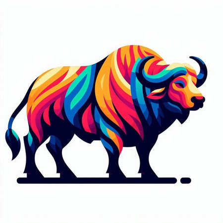 Colorful stylized bison with rainbow colors. Vector illustration.のイラスト素材