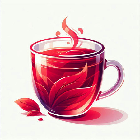cup of tea with red leaves on a white background, vector illustrationのイラスト素材