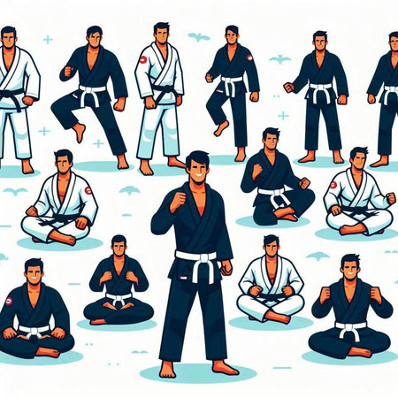 Seamless pattern with karate men. Vector illustration in retro style.のイラスト素材