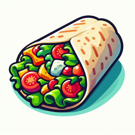 Tortilla with vegetables and cheese. Vector illustration isolated on white background.のイラスト素材