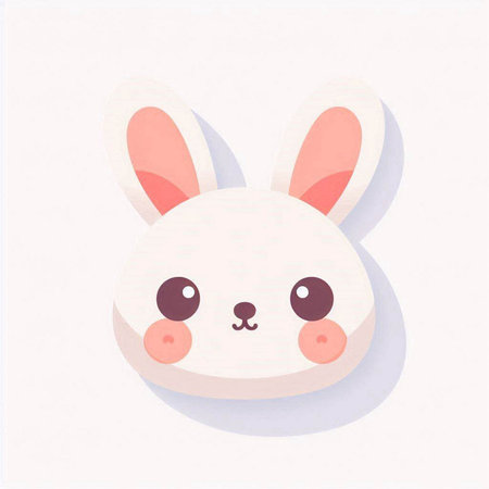 Cute cartoon rabbit face on a white background. Vector illustration.のイラスト素材