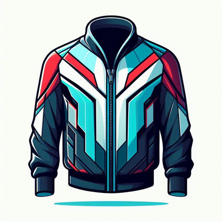 Vector illustration of a male jacket in red, blue and black colors.のイラスト素材