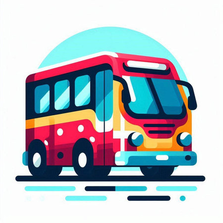 Colorful bus on white background. Vector illustration in flat style.のイラスト素材