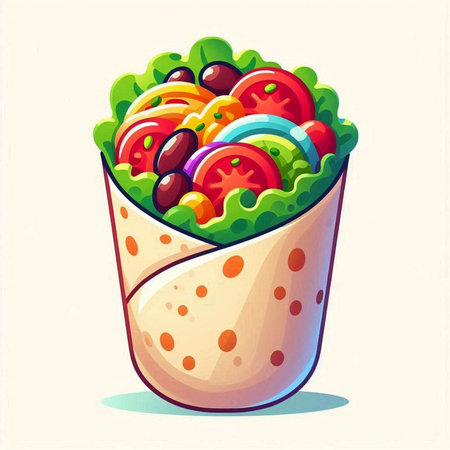 Vector illustration of a tortilla wrap with salad, tomato and cucumber.のイラスト素材