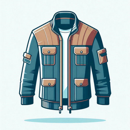 Men's winter jacket with pockets. Vector illustration of a winter jacket.のイラスト素材