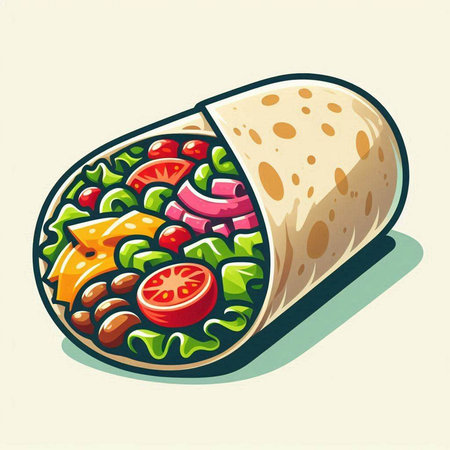 Vector illustration of a tortilla wrap with lettuce, tomato and cheeseのイラスト素材