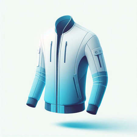 Blue winter jacket on a white background. 3D rendering. Illustration.のイラスト素材