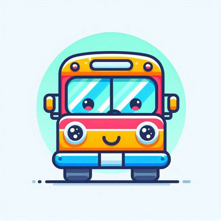 Cute school bus character. Vector illustration in flat cartoon style.のイラスト素材