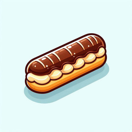 Chocolate eclair isolated on light blue background. Vector illustration.のイラスト素材