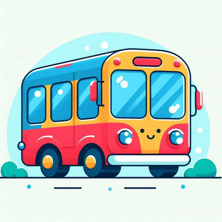Cartoon school bus. Vector illustration in flat style. Isolated on white background.のイラスト素材