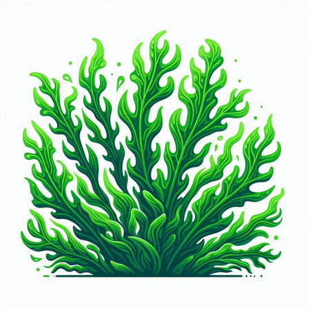 Green seaweed isolated on white background. Vector illustration in cartoon style.のイラスト素材