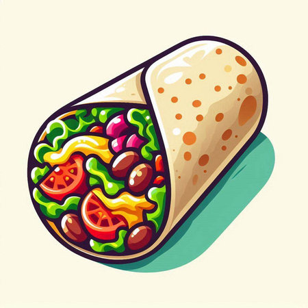 Mexican burrito with vegetables. Vector illustration in cartoon style.のイラスト素材