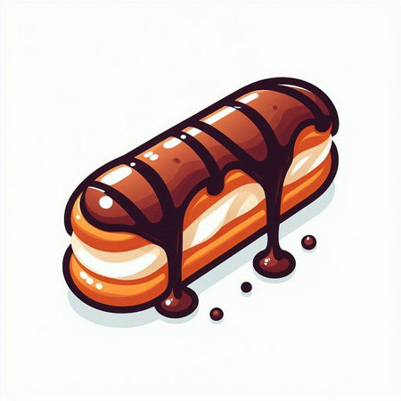 Illustration of a chocolate roll with cream on a white background.のイラスト素材