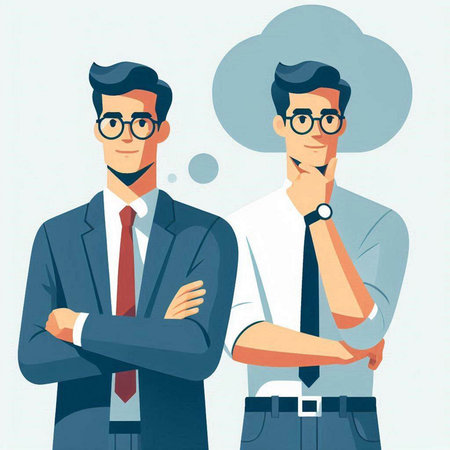Two young men in business suits. Vector illustration in flat style.のイラスト素材