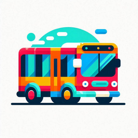 Colorful bus on the road. Vector illustration in flat style.のイラスト素材