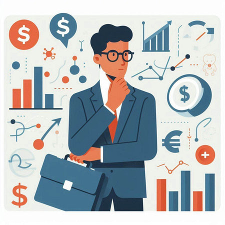 Businessman with a briefcase in his hand. Vector illustration.のイラスト素材