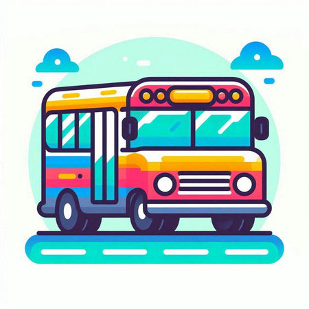 School bus flat color vector icon. Public transport, public transport.のイラスト素材
