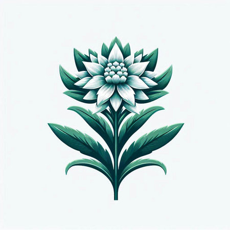 Illustration of a stylized flower with leaves on a white backgroundのイラスト素材