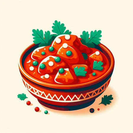 Vector illustration of a bowl of tomato sauce with parsley and peppercornsのイラスト素材