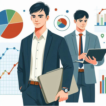 Businessman and businesswoman working together. Vector illustration in cartoon style.のイラスト素材