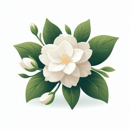 White jasmine flower isolated on white background. Vector illustration.のイラスト素材