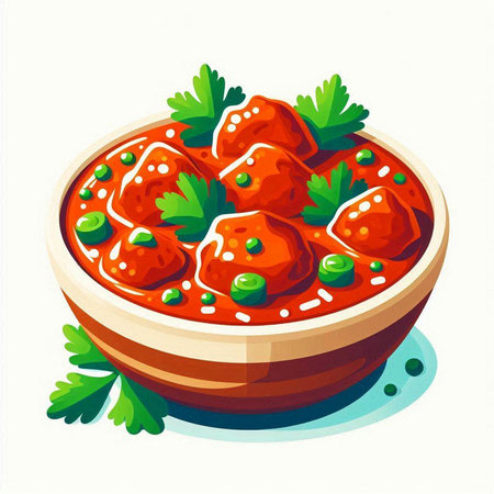 Vector illustration of a bowl of tomato sauce with parsley and pepperのイラスト素材