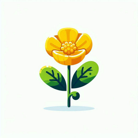Yellow flower with green leaves on a white background. Vector illustration.のイラスト素材