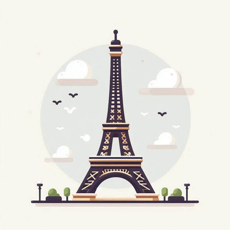 Eiffel tower in Paris, France. Vector illustration in flat styleのイラスト素材