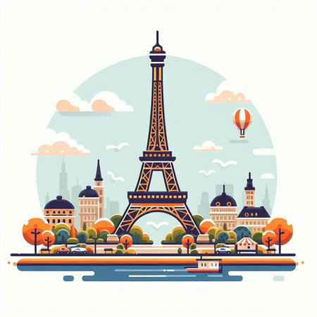 Eiffel Tower in Paris, France. Vector illustration in flat styleのイラスト素材