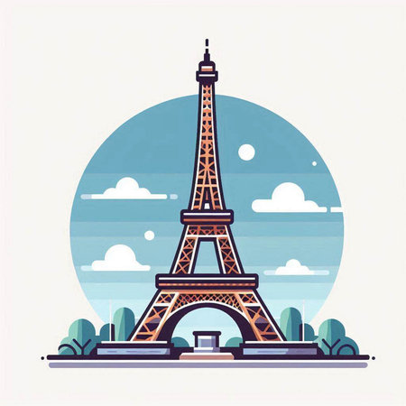 Eiffel tower in Paris, France. Vector illustration in flat styleのイラスト素材