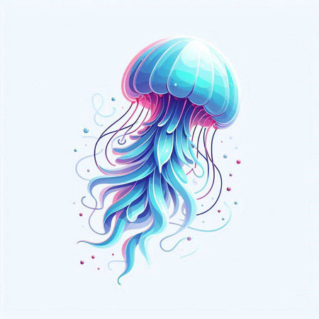 Illustration of a beautiful jellyfish on a light blue background.のイラスト素材