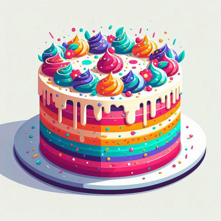 Colorful birthday cake with cream and sprinkles. Vector illustration.のイラスト素材