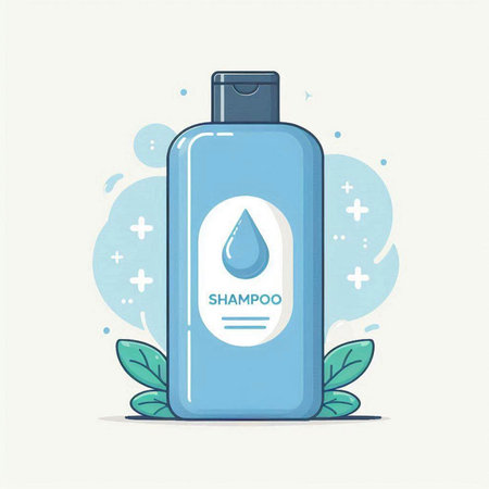 Illustration of a bottle of shampoo with a drop of water.のイラスト素材