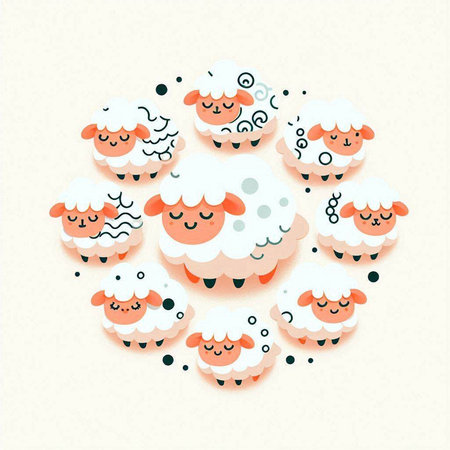 Cute sheeps in circle. Hand drawn vector illustration in cartoon style.のイラスト素材