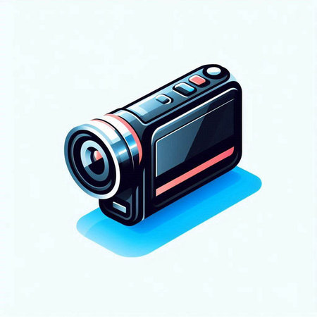 camcorder in isometric style on blue background. vector illustrationのイラスト素材