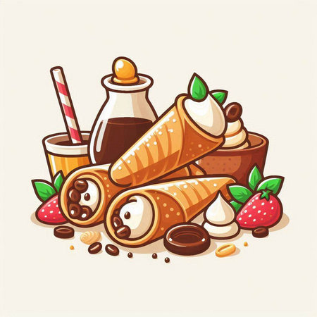 Vector illustration of a set of ice cream with chocolate, vanilla and strawberriesのイラスト素材