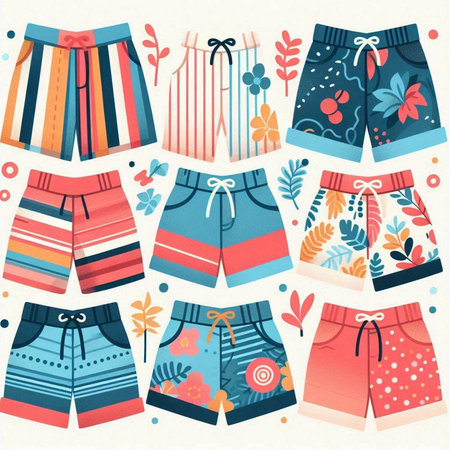 Illustration of a set of summer shorts. Vector illustration in retro style.のイラスト素材