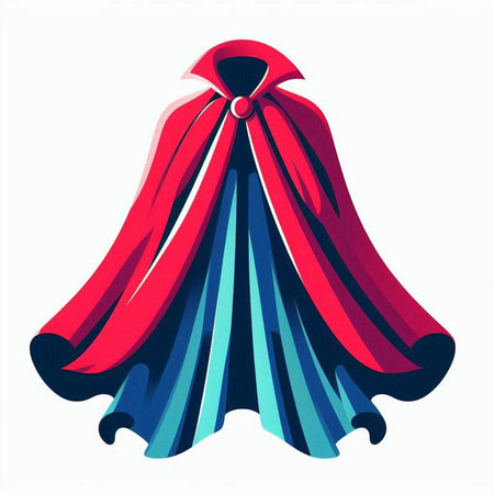 Illustration of a red and blue superhero cloak on a white backgroundのイラスト素材