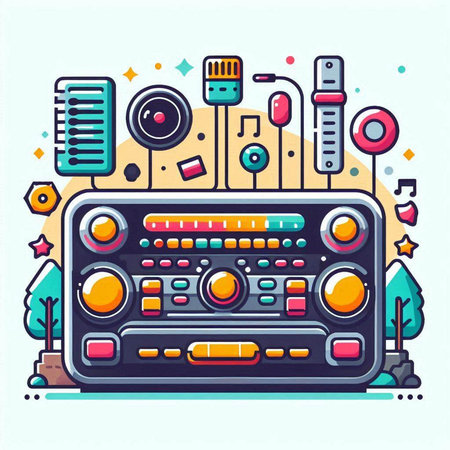 Colorful vector illustration of retro radio. Line art design for web and print.のイラスト素材
