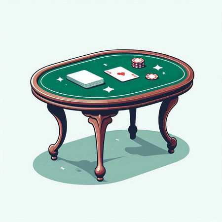 Casino table with chips, cards and cards. Vector illustration.のイラスト素材