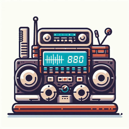 Retro radio set. Vector illustration in flat cartoon style. Music and technology.のイラスト素材